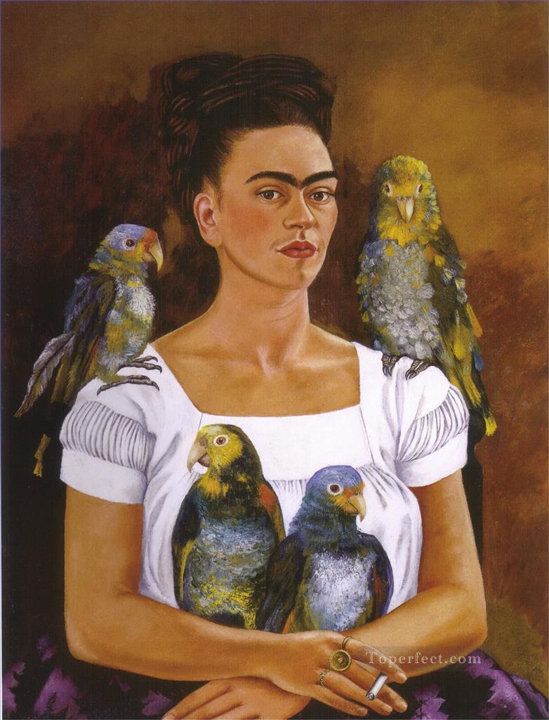 Yo y mis loros feminismo Frida Kahlo Pintura al óleo